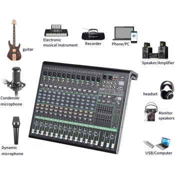 Green-Audio-Mixerบันทึกเสียงอัตโนมัติ12ช่องequalization